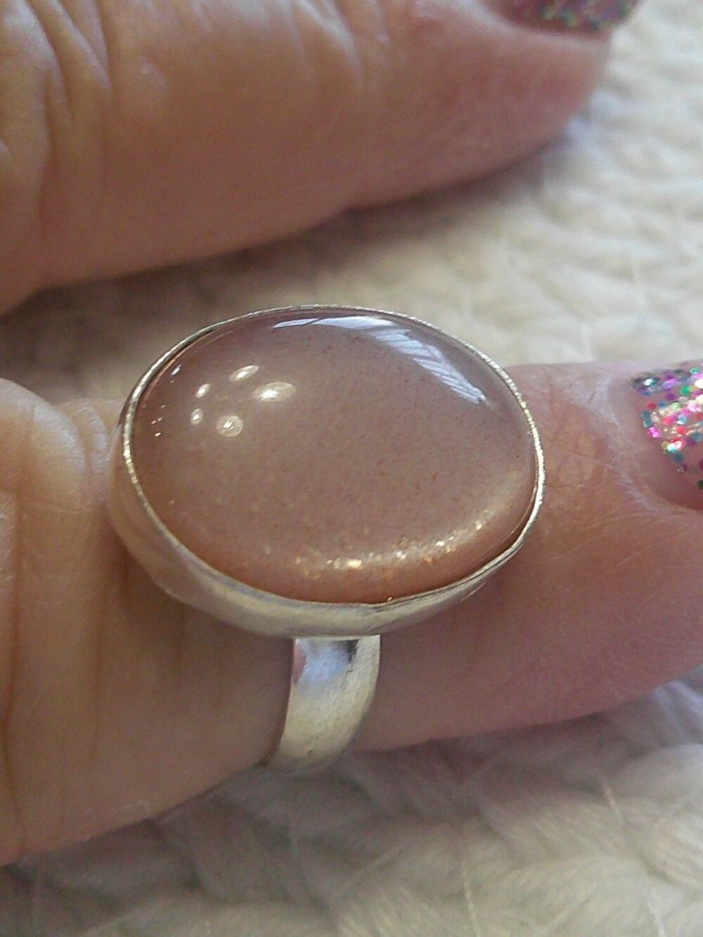 Beautiful PINK MOONSTONE Handmade Sterling 925 Ring Size 7.25 #354F